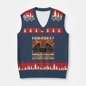Funny Hard Skeleton Meme Bootleg V-Neck Knit Sweater Vest Far Left? More Like Farting TS10 Navy Red Print Your Wear