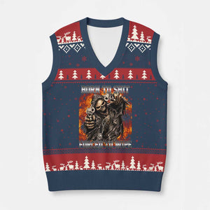 Funny Evil Skeleton Meme V-Neck Knit Sweater Vest Born to Shit Forced to Wipe TS10 Navy Red Print Your Wear