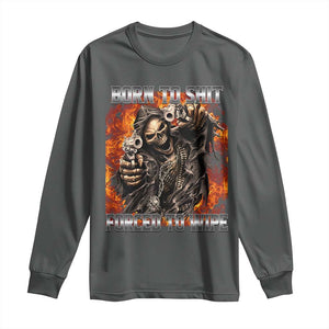Funny Evil Skeleton Meme Long Sleeve Shirt Born to Shit Forced to Wipe TS10 Dark Heather Print Your Wear
