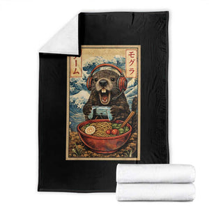 Cute Kawaii Gamer Groundhog Throw Blanket Funny Japanese Ramen Anime Otaku Fan Gift TS10 Black Print Your Wear
