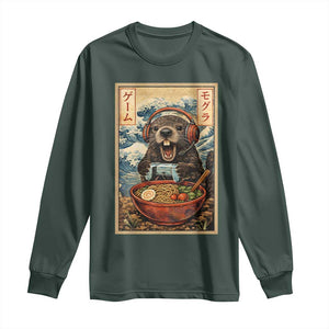 Cute Kawaii Gamer Groundhog Long Sleeve Shirt Funny Japanese Ramen Anime Otaku Fan Gift TS10 Dark Forest Green Print Your Wear