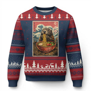 Japanese Groundhog Ramen Noodles Ugly Christmas Sweater Funny Kawaii Anime TS10 Navy Red Print Your Wear