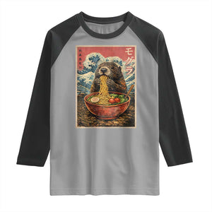 Japanese Groundhog Ramen Noodles Raglan Shirt Funny Kawaii Anime TS10 Sport Gray Black Print Your Wear