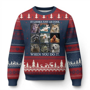 Animals Smoking Cigarettes Meme Ugly Christmas Sweater It Looks Just as Cool When You Do It TS10 Navy Red Print Your Wear