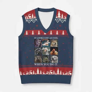 Animals Smoking Cigarettes Meme V-Neck Knit Sweater Vest It Looks Just as Cool When You Do It TS10 Navy Red Print Your Wear