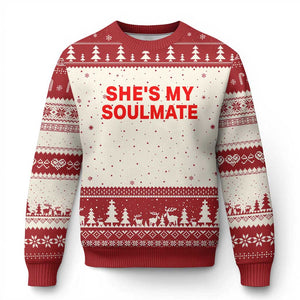 Funny Couple Matching Ugly Christmas Sweater She's My Soulmate I Don't Know Him Couples TS10 Beige Red Print Your Wear