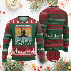 Sarcastic Husband Ugly Christmas Sweater Retro Mind Your Business My Wife Is Expensive TS10 Red Green Print Your Wear