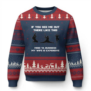 Sarcastic Husband Ugly Christmas Sweater Mind Your Business My Wife Is Expensive TS10 Navy Red Print Your Wear