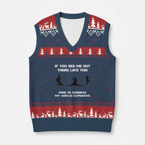 Sarcastic Husband V-Neck Knit Sweater Vest Mind Your Business My Wife Is Expensive TS10 Navy Red Print Your Wear