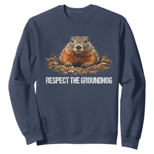 Respect The Groundhog Sweatshirt Funny Woodchuck TS10 Navy Print Your Wear