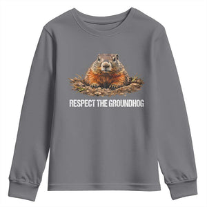 Respect The Groundhog Youth Sweatshirt Funny Woodchuck TS10 Charcoal Print Your Wear