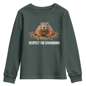Respect The Groundhog Youth Sweatshirt Funny Woodchuck TS10 Dark Forest Green Print Your Wear