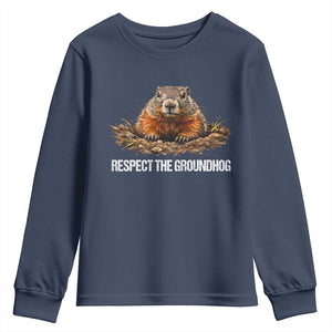 Respect The Groundhog Youth Sweatshirt Funny Woodchuck TS10 Navy Print Your Wear