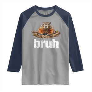 Funny Groundhog Raglan Shirt Ground Hog Meme Lover Bruh Groundhog Day TS10 Sport Gray Navy Print Your Wear