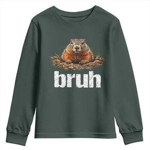 Funny Groundhog Youth Sweatshirt Ground Hog Meme Lover Bruh Groundhog Day TS10 Dark Forest Green Print Your Wear