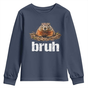 Funny Groundhog Youth Sweatshirt Ground Hog Meme Lover Bruh Groundhog Day TS10 Navy Print Your Wear