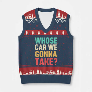 Whose Car We Gonna Take Meme Retro V-Neck Knit Sweater Vest TS10 Navy Red Print Your Wear