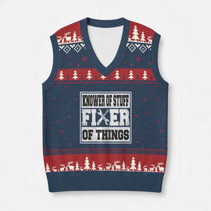 Knower Of Stuff Fixer Of Things V-Neck Knit Sweater Vest Funny Handyman Dad Husband Fathers Day Gift TS10 Navy Red Print Your Wear