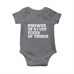 Funny Knower Of Stuff Fixer Of Things Baby Onesie Mechanic Engineer Garage TS10 Charcoal Print Your Wear