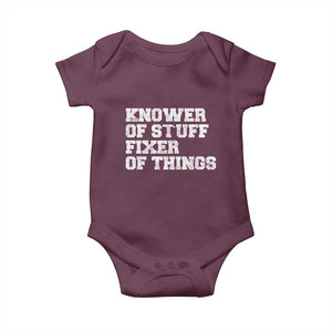 Funny Knower Of Stuff Fixer Of Things Baby Onesie Mechanic Engineer Garage TS10 Maroon Print Your Wear