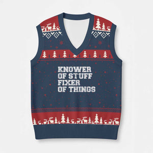 Funny Knower Of Stuff Fixer Of Things V-Neck Knit Sweater Vest Mechanic Engineer Garage TS10 Navy Red Print Your Wear