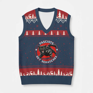 Vintage Black Cat Against Fascists V-Neck Knit Sweater Vest TS10 Navy Red Print Your Wear