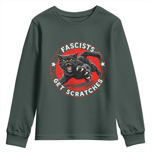Vintage Black Cat Against Fascists Youth Sweatshirt TS10 Dark Forest Green Print Your Wear