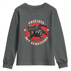 Vintage Black Cat Against Fascists Youth Sweatshirt TS10 Dark Heather Print Your Wear