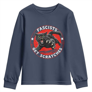 Vintage Black Cat Against Fascists Youth Sweatshirt TS10 Navy Print Your Wear