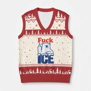 Fck Ice V-Neck Knit Sweater Vest Get The Fck Out Of Minneapolis Polar Bear TS10 Beige Red Print Your Wear