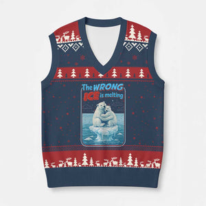 Fck Ice V-Neck Knit Sweater Vest The Wrong Ice Is Melting Polar Bear Social Justice TS10 Navy Red Print Your Wear
