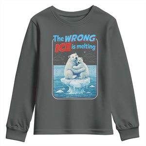 Fck Ice Youth Sweatshirt The Wrong Ice Is Melting Polar Bear Social Justice TS10 Dark Heather Print Your Wear