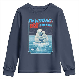 Fck Ice Youth Sweatshirt The Wrong Ice Is Melting Polar Bear Social Justice TS10 Navy Print Your Wear