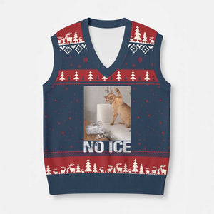 Funny Cat Meme No Ice V-Neck Knit Sweater Vest Subtle FDT Political Satire Satirical Humor TS10 Navy Red Print Your Wear