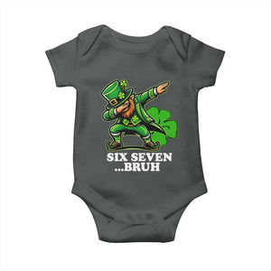 St Patricks Day Six Seven Bruh Baby Onesie Leprechaun 67 Meme Irish Ireland Lucky Shamrocks TS10 Dark Heather Print Your Wear