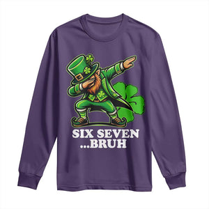 St Patricks Day Six Seven Bruh Long Sleeve Shirt Leprechaun 67 Meme Irish Ireland Lucky Shamrocks TS10 Purple Print Your Wear