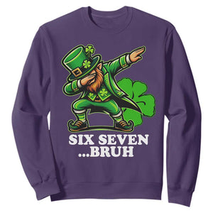 St Patricks Day Six Seven Bruh Sweatshirt Leprechaun 67 Meme Irish Ireland Lucky Shamrocks TS10 Purple Print Your Wear