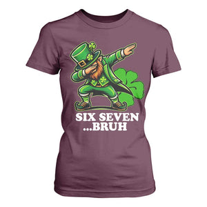 St Patricks Day Six Seven Bruh T Shirt For Women Leprechaun 67 Meme Irish Ireland Lucky Shamrocks TS10 Maroon Print Your Wear