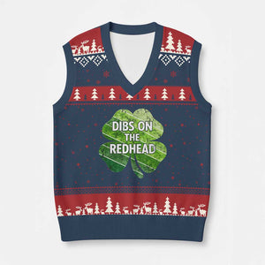 Funny Irish St Patricks Day Dibs On The Redhead V-Neck Knit Sweater Vest Retro Vintage Lucky Shamrock TS10 Navy Red Print Your Wear
