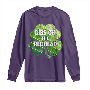Funny Irish St Patricks Day Dibs On The Redhead Long Sleeve Shirt Retro Vintage Lucky Shamrock TS10 Purple Print Your Wear