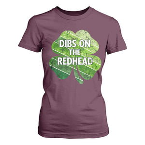 Funny Irish St Patricks Day Dibs On The Redhead T Shirt For Women Retro Vintage Lucky Shamrock TS10 Maroon Print Your Wear