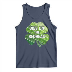 Funny Irish St Patricks Day Dibs On The Redhead Tank Top Retro Vintage Lucky Shamrock TS10 Navy Print Your Wear