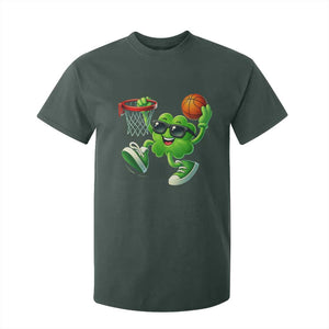 Basketball St Patricks Day T Shirt For Kid Cute Irish Shamrock Playing Basketball Player Team Boys TS10 Dark Forest Green Print Your Wear