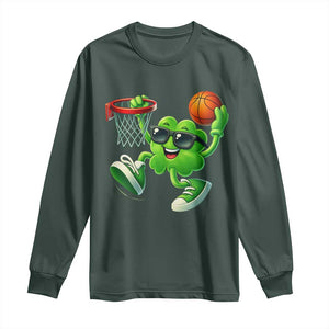 Basketball St Patricks Day Long Sleeve Shirt Cute Irish Shamrock Playing Basketball Player Team Boys TS10 Dark Forest Green Print Your Wear