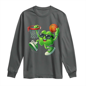 Basketball St Patricks Day Long Sleeve Shirt Cute Irish Shamrock Playing Basketball Player Team Boys TS10 Dark Heather Print Your Wear