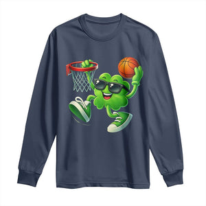 Basketball St Patricks Day Long Sleeve Shirt Cute Irish Shamrock Playing Basketball Player Team Boys TS10 Navy Print Your Wear
