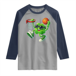 Basketball St Patricks Day Raglan Shirt Cute Irish Shamrock Playing Basketball Player Team Boys TS10 Sport Gray Navy Print Your Wear