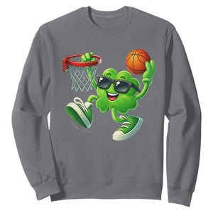 Basketball St Patricks Day Sweatshirt Cute Irish Shamrock Playing Basketball Player Team Boys TS10 Charcoal Print Your Wear