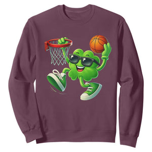 Basketball St Patricks Day Sweatshirt Cute Irish Shamrock Playing Basketball Player Team Boys TS10 Maroon Print Your Wear