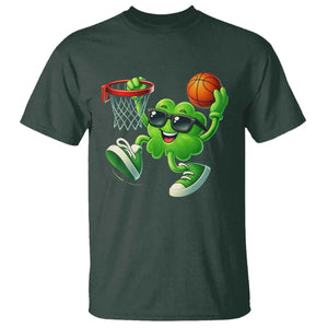 Basketball St Patricks Day T Shirt Cute Irish Shamrock Playing Basketball Player Team Boys TS10 Dark Forest Green Print Your Wear